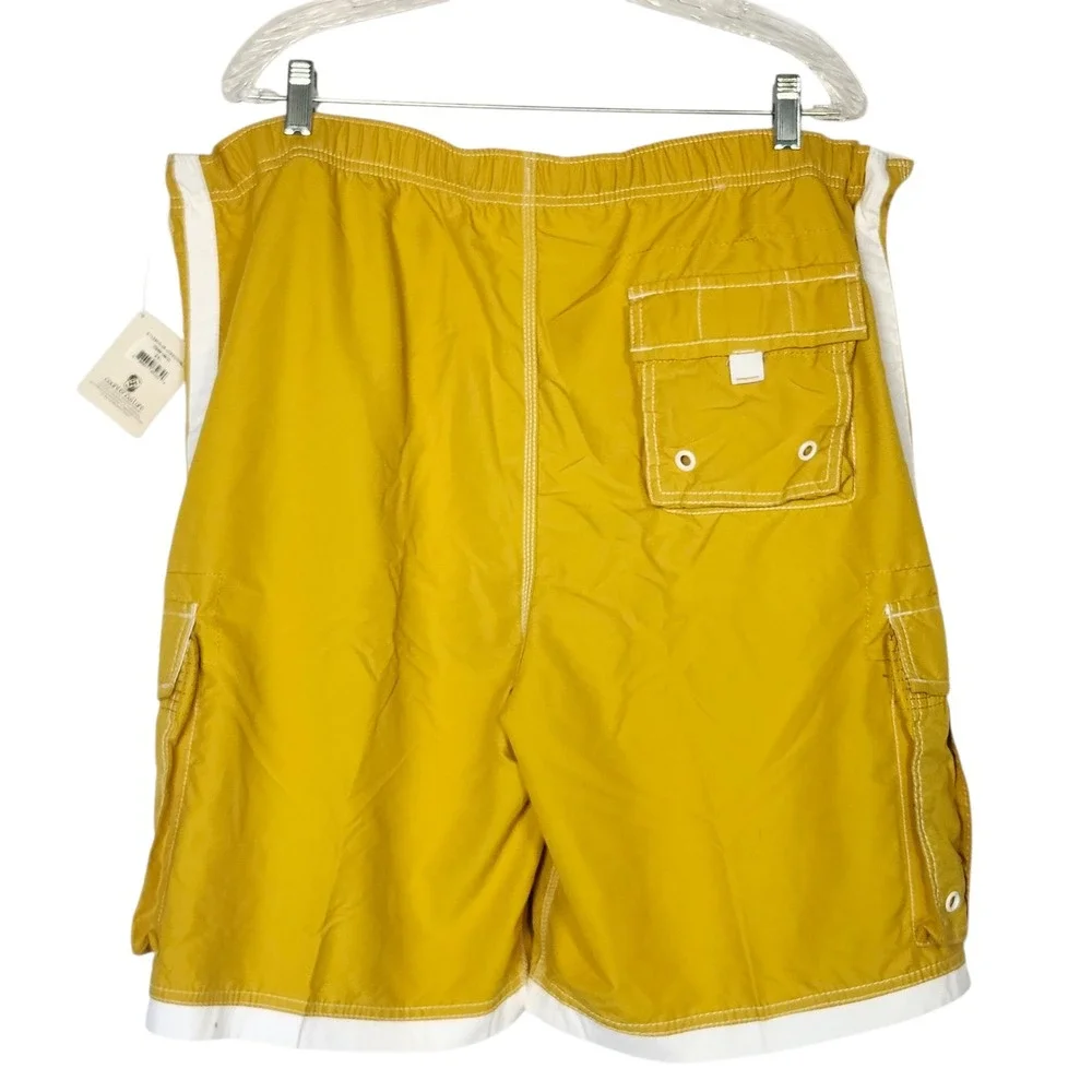 Counter Culture Mens 2XL Cargo Swim Trunks‎ Y2K Yellow Board Shorts NWT